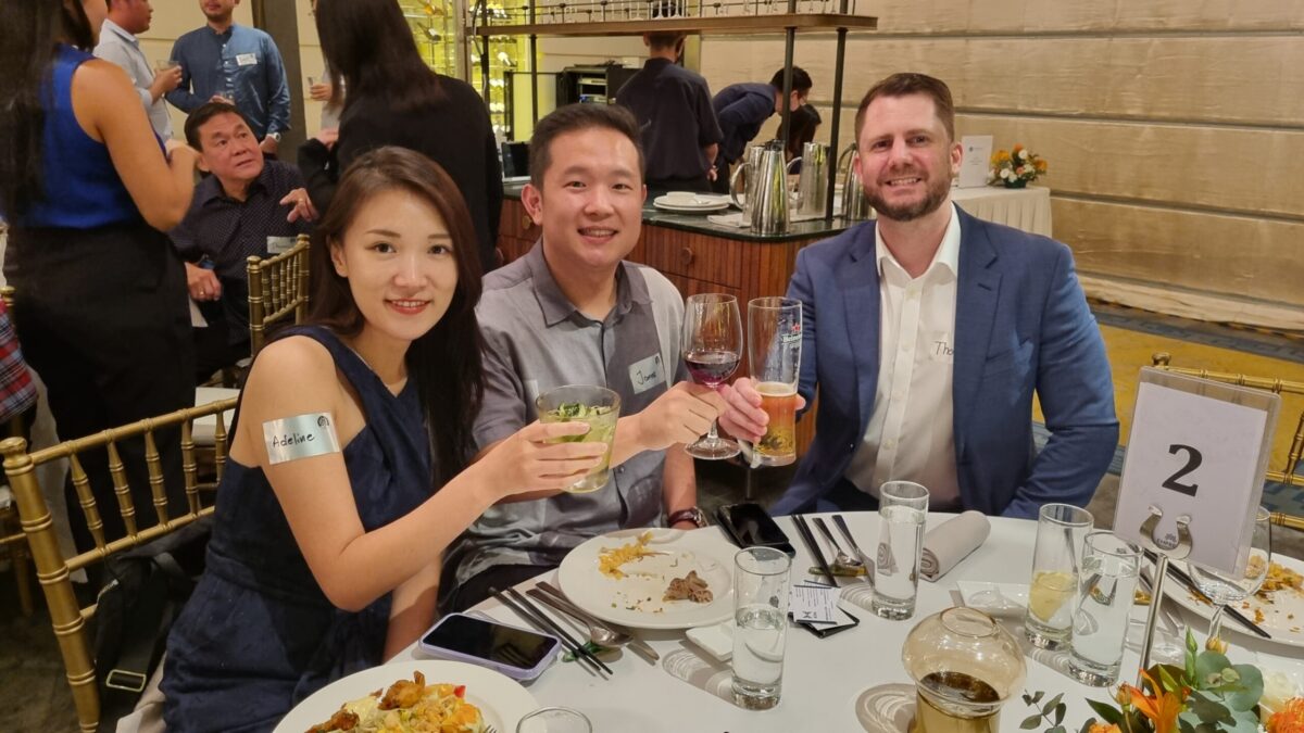Clients making connections at Yuen Law's client appreciation dinner. Food, drinks, and good conversation. Celebrating Yuen Law's 10th Year Anniversary. 