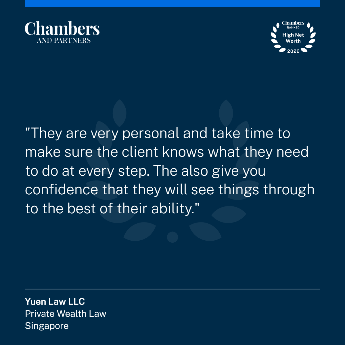 What clients say about Yuen Law in the Chambers High Net Worth Guide 2026
